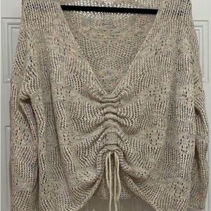 POL Beige V-Neck Sweater with Drawstring